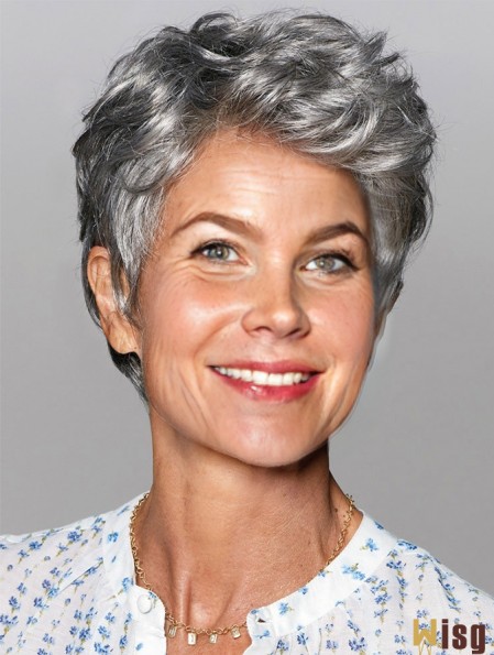 Wigs For Women Salt And Pepper Cropped Wavy Grey Wigs