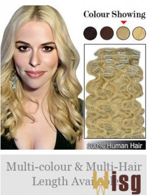 Designed Blonde Wavy Remy Human Hair Clip In Hair Extensions