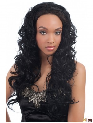 Wavy Brazilian Remy Hair Black Long Gorgeous 3/4 Wigs