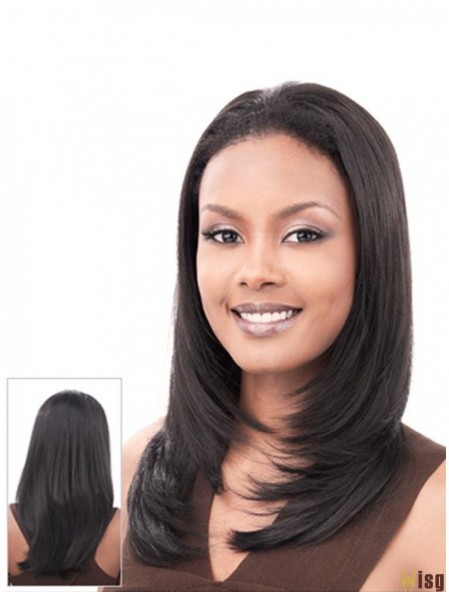 Straight Indian Remy Hair Black Long Hairstyles 3/4 Wigs