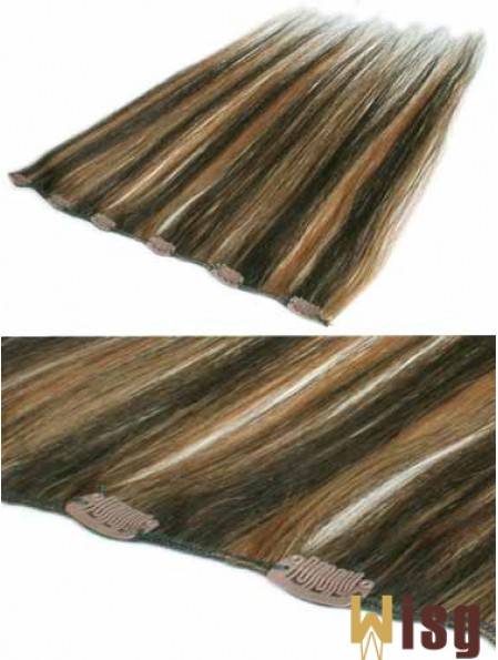 Fashion Brown Straight Remy Human Hair Clip In Hair Extensions