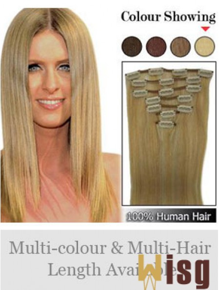 Stylish Blonde Straight Remy Human Hair Clip In Hair Extensions