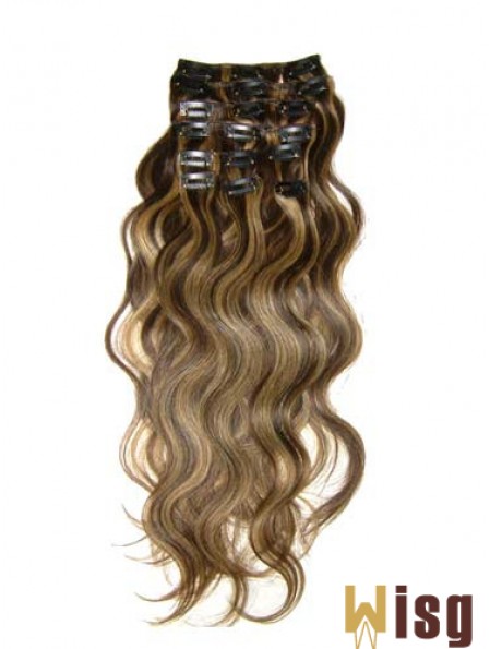 Clip In Hair Extensions With Remy Wavy Style Brown Color