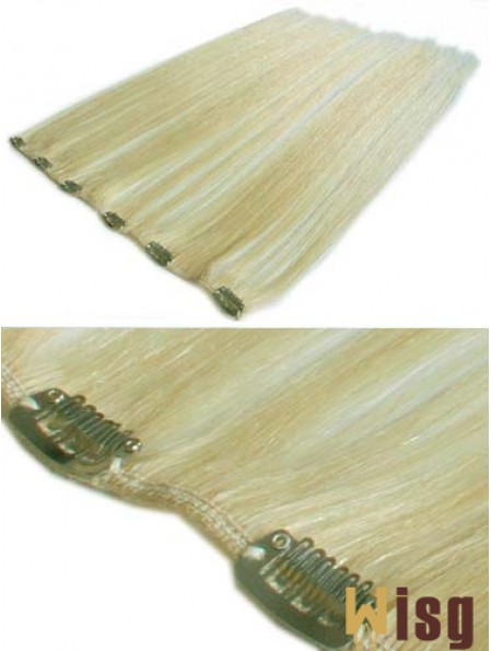 Designed Blonde Straight Remy Human Hair Clip In Hair Extensions