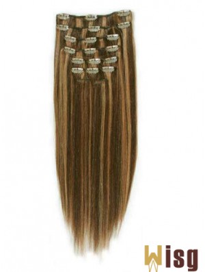 Fashion Brown Straight Remy Human Hair Clip In Hair Extensions