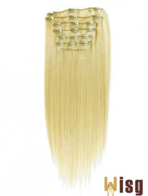 Style Blonde Straight Remy Human Hair Clip In Hair Extensions