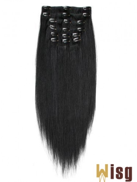 No-Fuss Black Straight Remy Human Hair Clip In Hair Extensions