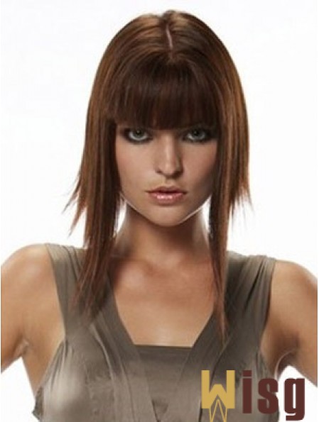 Human Hair Hairpieces Straight Style Long Length Auburn Color