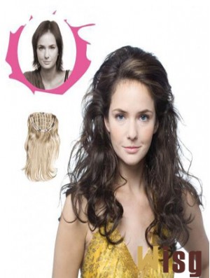 Long Curly Brown Sleek Synthetic Half Wigs