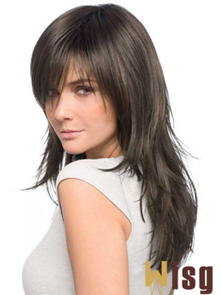 Ncwig Best Quality Realistic Brown Straight Remy Human Hair Easy Long Wigs With Bangs