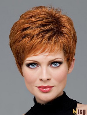 Human Hair Wigs With Capless Wavy Style Auburn Color