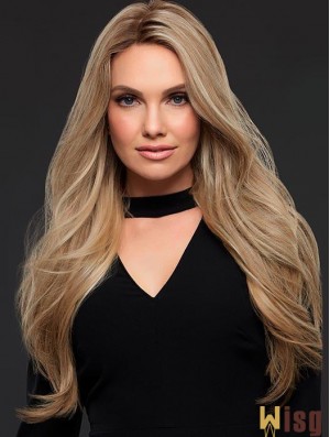 Sexy Good Blonde Long Wavy Without Bangs Human Women Wig 24 Inches