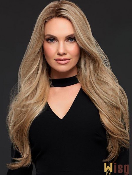 Sexy Good Blonde Long Wavy Without Bangs Human Women Wig 24 Inches