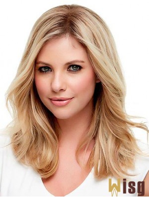 Human Hair Wavy Blonde With Monofilament Blonde Color Shoulder Length