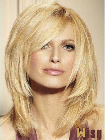 100% Human Hair Wigs Blonde Color Shoulder Length Layered Cut