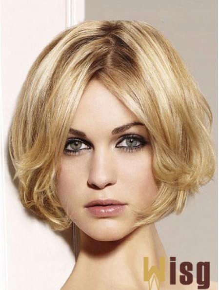 Blonde Bob Wig Remy Human Chin Length Lace Front Wavy Style