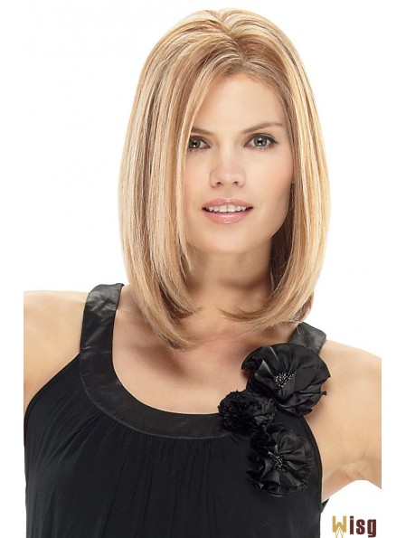 Human Straight Wigs For Cheap With Lace Front Blonde Color Shoulder Length