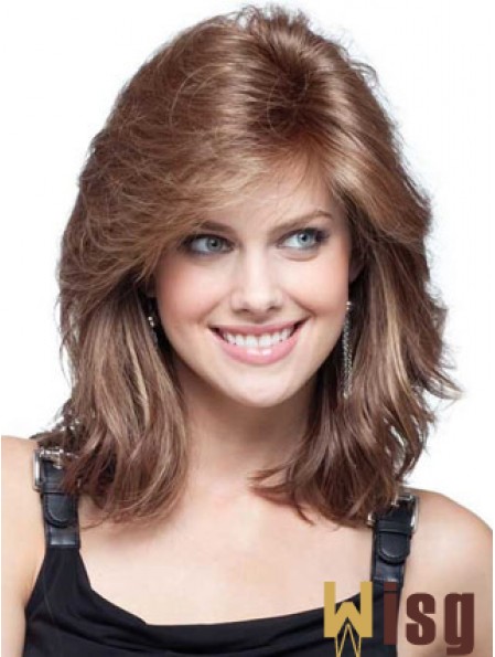 Flexibility Auburn Wavy Shoulder Length Remy Human Lace Front Mono Wigs