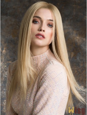 Monotop Real Hair Wigs Long Length Straight Style Blonde Color