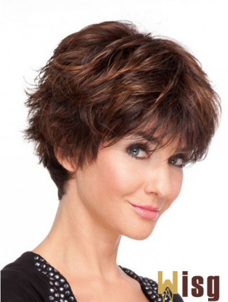 Remy Human Layered Short Wavy Monofilament Human Hair Wigs UK