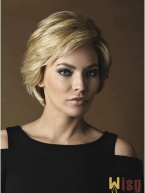 Ladies Real Hair Wigs With Monofilament Short Length Wavy Style