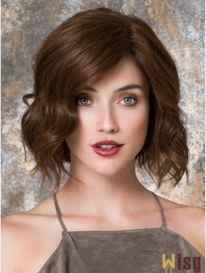 Chin Length Wavy Bobs Brown Top 100% Hand-tied Wigs