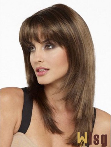 Best Real Silky Straight Human Hair With Bangs Capless Shoulder Length