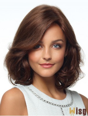 Curly Human Hair Wigs With Monofilament Layered Cut Brown Color