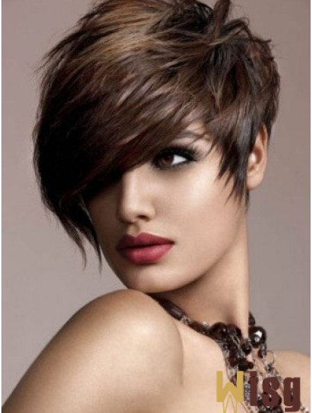 Human Hair Brown Wig Straight Style Short Length Boycuts