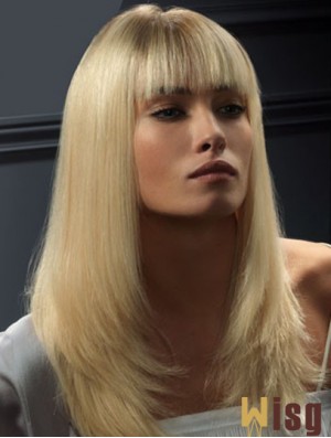 Lace Front Wigs Human Hair Straight Style Blonde Color With Bangs