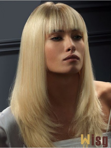 Lace Front Wigs Human Hair Straight Style Blonde Color With Bangs