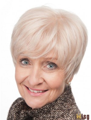 Short Hair Wigs For Older Women With Lace Front Grey Cut