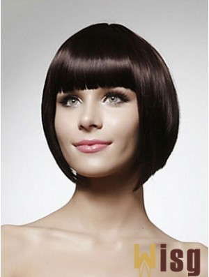 Cheap Human Bob Wigs Chin Length Bobs Cut Black Color Straight Style