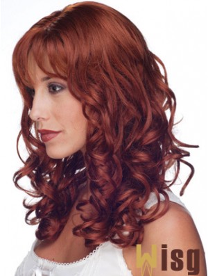 16 inch Red Remy Human Curly Long With Bangs Monofilament Wig Sale UK