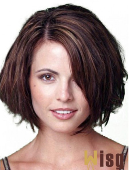 Human Bob Wigs With Remy Human Chin Length Auburn Color