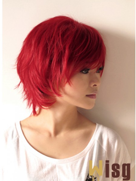 Wavy Wigs In Human Hair Wavy Style Short Length Red Color