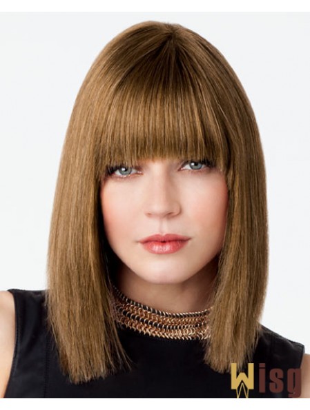 Bob Wig With Fringe Remy Human Lace Front Brown Color