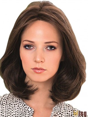 Human Hair Wig Brown With Lace Front Shoulder Length Brown Color