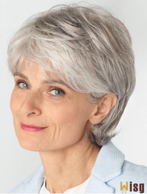 Ladies Grey Wigs With Lace Front Remy Human Straight Style