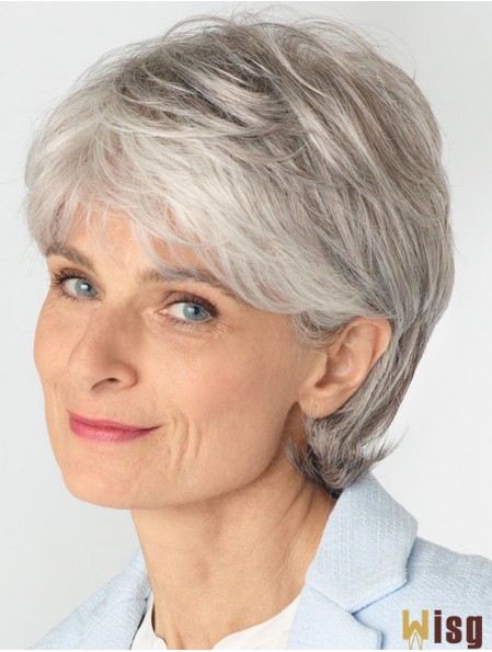 Ladies Grey Wigs With Lace Front Remy Human Straight Style