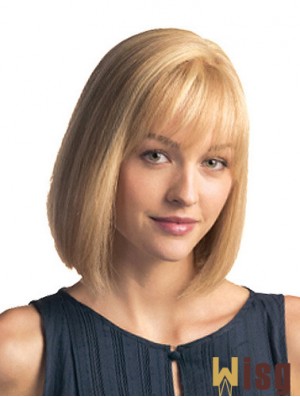 Monofilament Chin Length Blonde Bobs Remy Human Hair Bob Wig