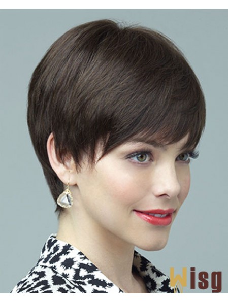 Human Wig 100% Hand Tied Layered Cut Short Length Brown Color