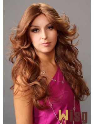 Layered Suitable Wavy Auburn Long Human Hair Lace Front Wigs