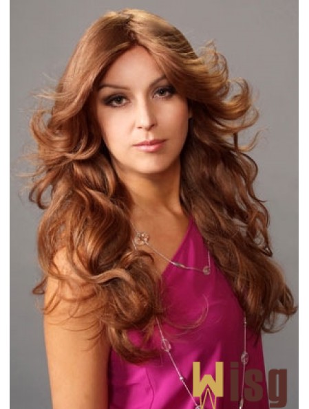 Layered Suitable Wavy Auburn Long Human Hair Lace Front Wigs