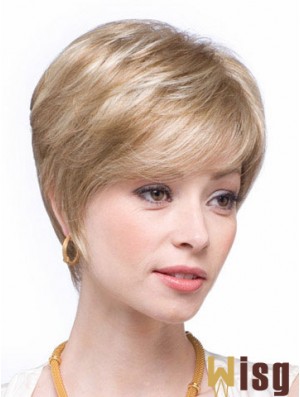 Blonde Human Hair Wigs Blonde Color Straight Style Layered