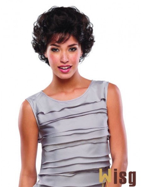 Short Curly Human Hair Lace Wigs Brown Color Classic Cut