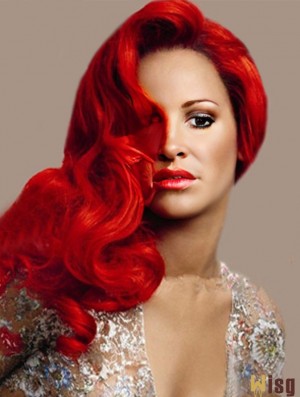 Red Wig Human Hair With Capless Wavy Style Long Length