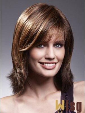 Lace Front Wigs With Bangs Brown Color Shoulder Length