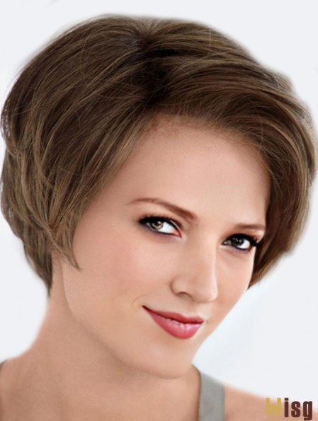 Human Hair Wigs Affordable Lace Front Wigs Monofilament Straight Style Brown Color Short Length Wigs