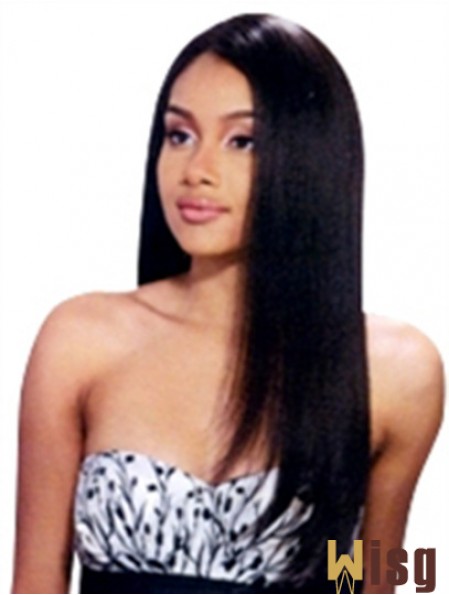 Human Hair Full Lace Wigs True Long Length Black Color